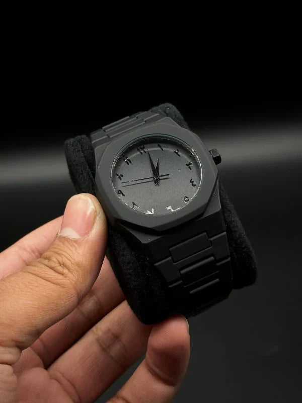 Black Aura Men's Analog Quartz Watch – Sleek & Stylish Timepiece